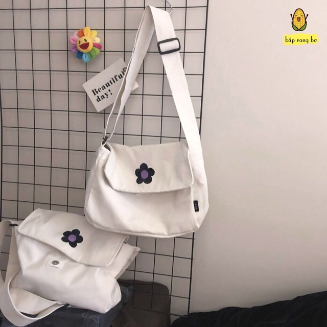 Túi tote vải đeo chéo BÔNG HOA chất vải Canvas dáng Unisex 2 màu ĐỰNG VỪA KHỔ A4