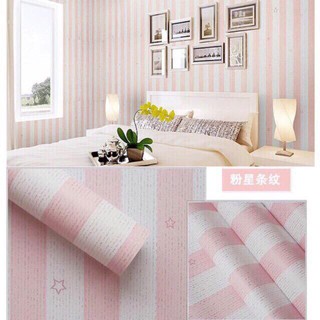 Combo 10m decal giấy dán tường mẫu sọc hồng sao nhạt khổ 45cm sẵn keo