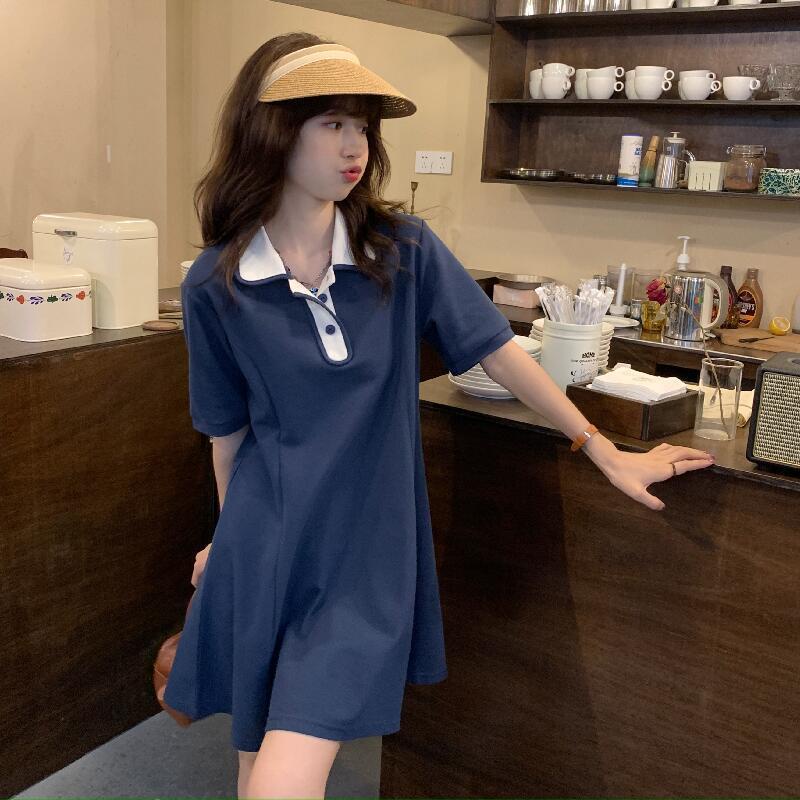 Đầm polo COZOKC tay ngắn dáng ôm phối màu tương phản thời trang trẻ trung