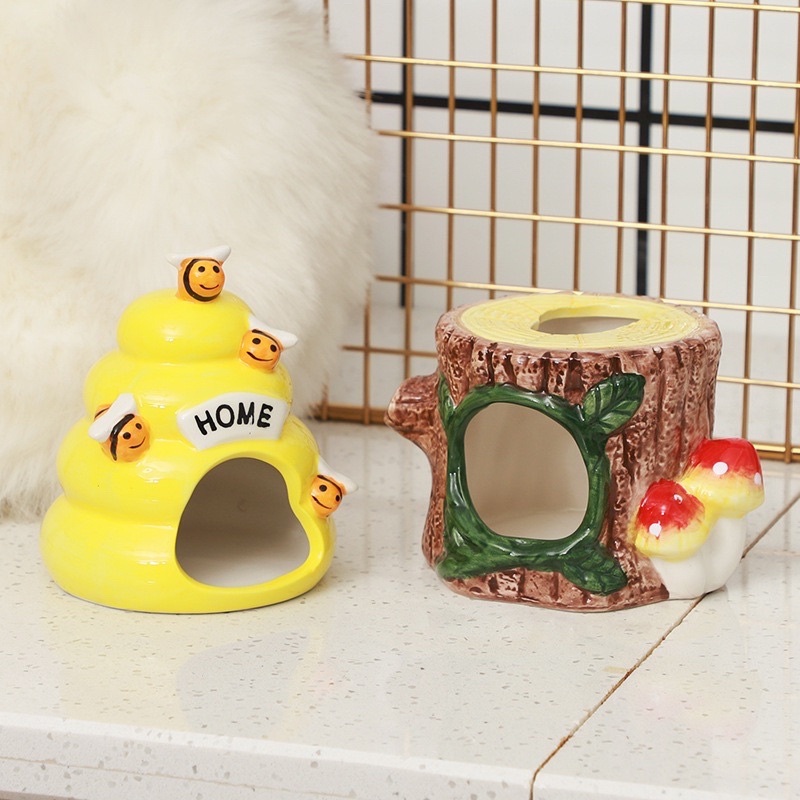 Nhà ngủ sứ cho hamster. Nhà sứ cổ tích (tổ ong/nấm xanh/gốc cây)
