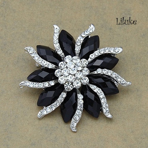 Cài Áo Hình Bông Hoa Đính Đá Màu Đen Thời Trang Cho Nữ