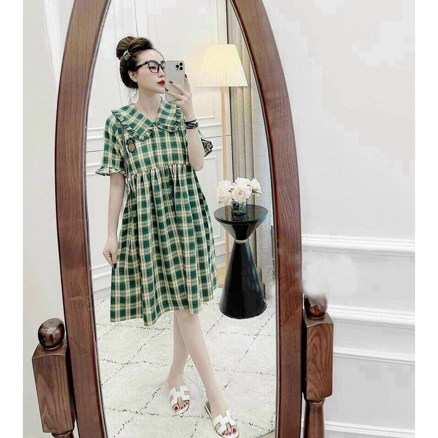 Đầm bầu form rộng sọc caro vải thoáng mát siêu xinh thời trang thiết kế Arava db53
