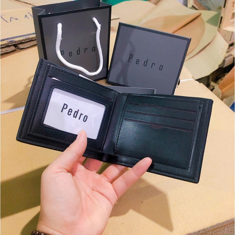 Ví Da Nam Pedro ⚡𝙈𝙖̂̃𝙪 𝙢𝙤̛́𝙞⚡ Ví Nam - Bóp Da Dáng Ngang Cao Cấp, Lịch Sự, Tặng Hộp+ Túi Giấy Hãng Làm Quà Tặng MS07