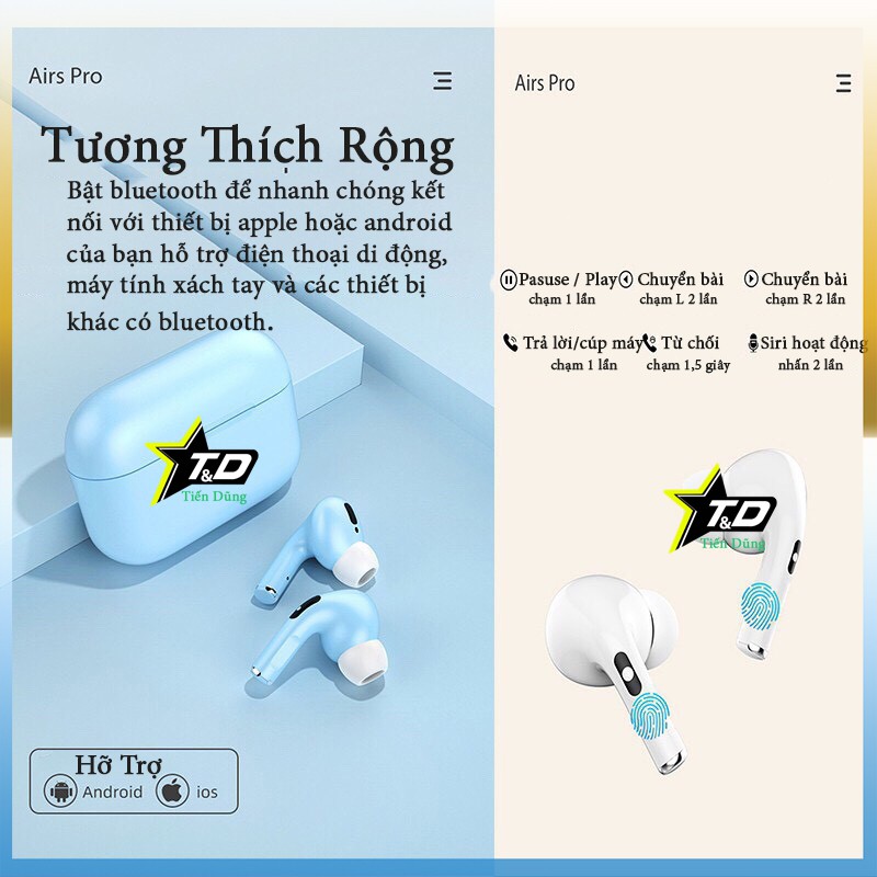 Tai nghe bluetooth inpods pro bản nâng cấp tai nghe inpods 12- Tai nghe inpods pro thiết kế trẻ trung có các màu