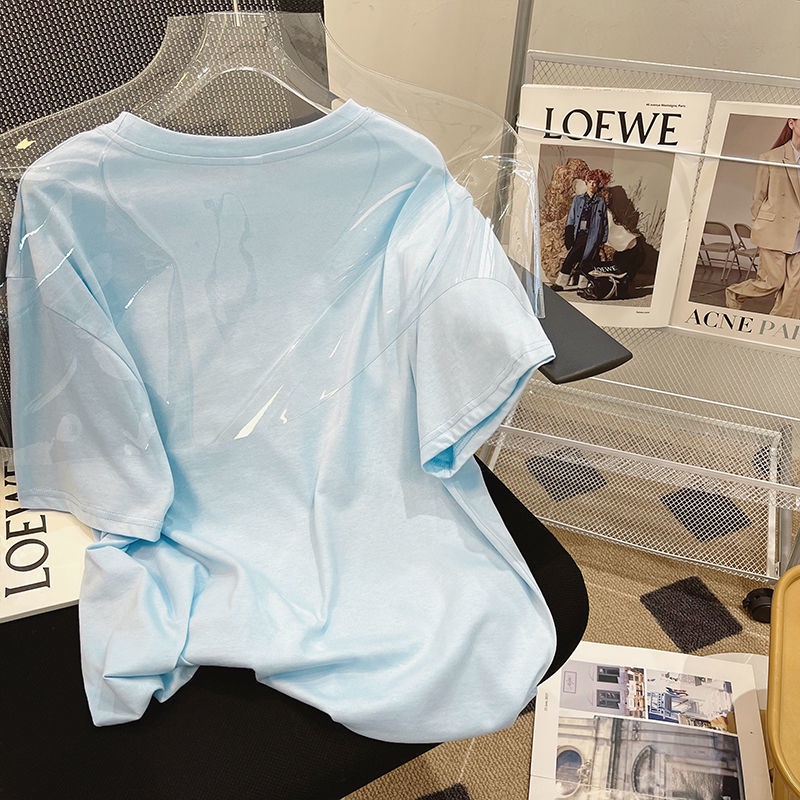 Áo Thun Ngắn Tay Dáng Rộng Thêu Họa Tiết Trẻ Trung Dễ Phối Đồ Thời Trang Mùa Hè Cho Nữ