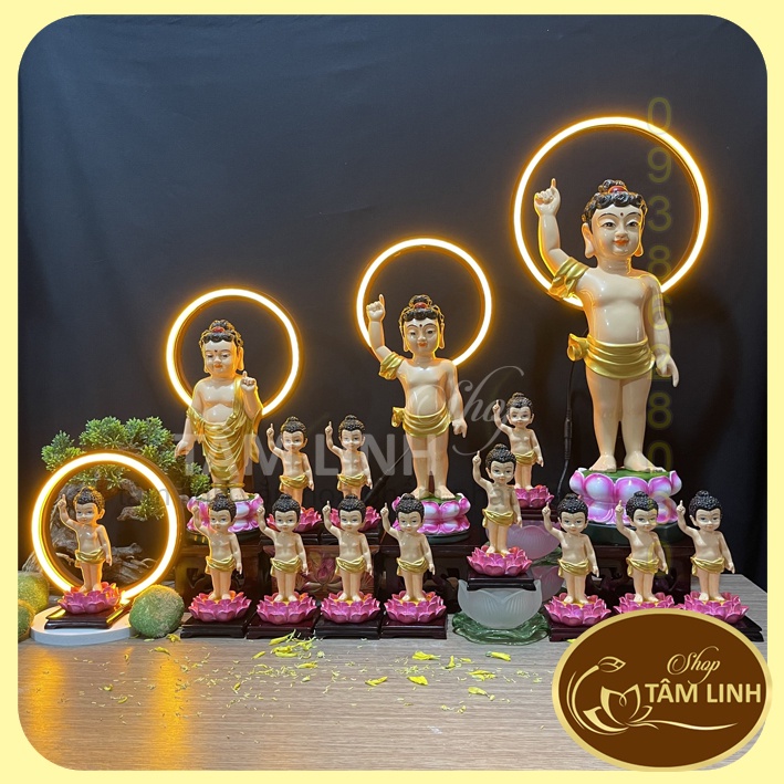 Tượng Phật Đản Sanh Nhiều Size Kèm Hào Quang Led Neon Trang trí tượng Phật