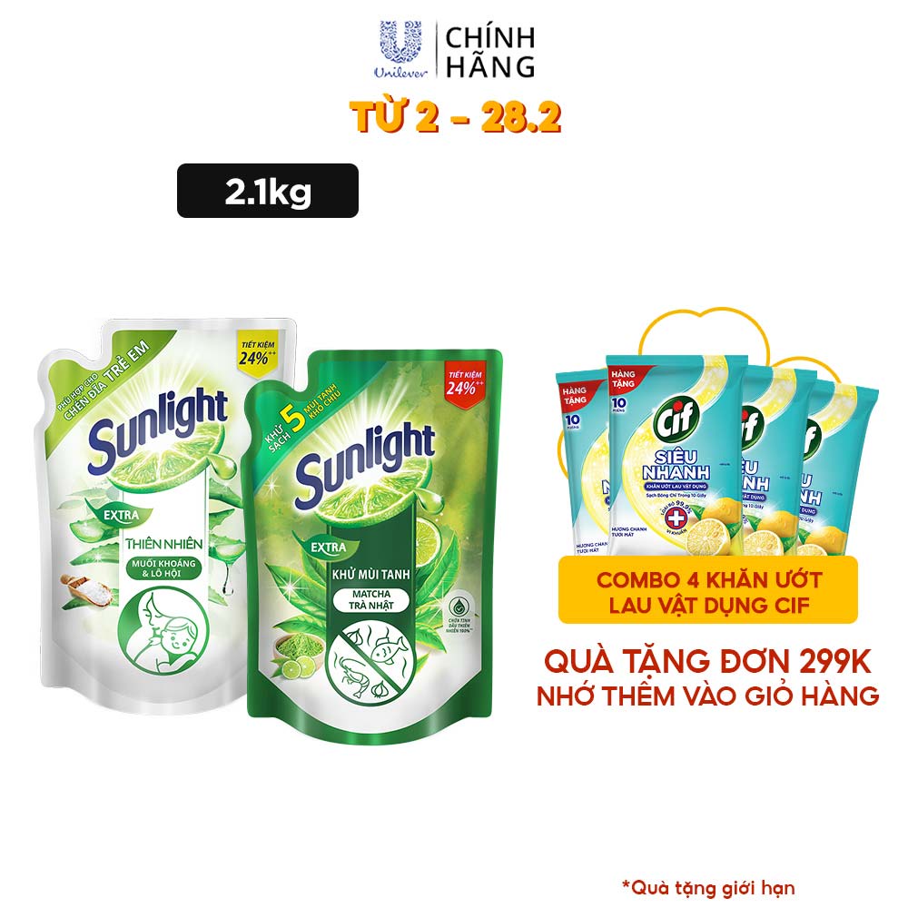 Nước rửa chén Sunlight Thiên nhiên 2.1kg Túi