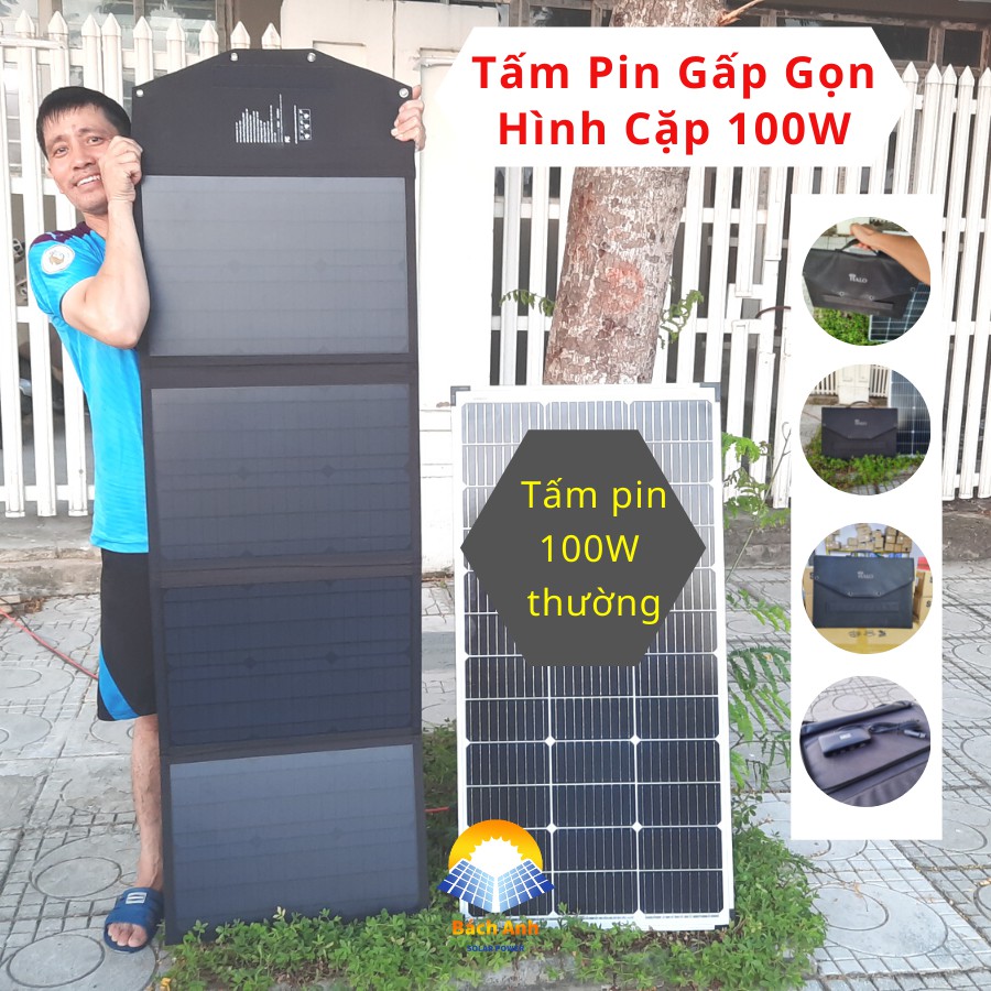 Tấm Pin Năng Lượng Mặt Trời Gấp Gọn Mono 100W 18V