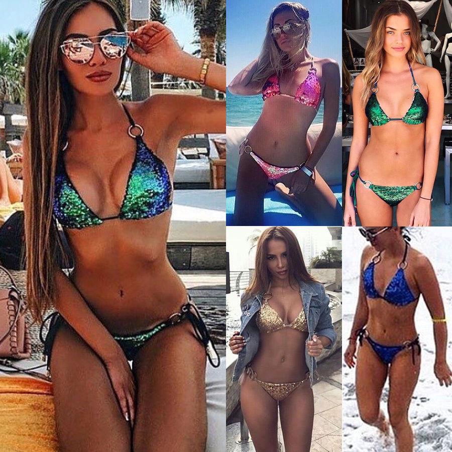 Bikini cổ yếm đính sequin lấp lánh