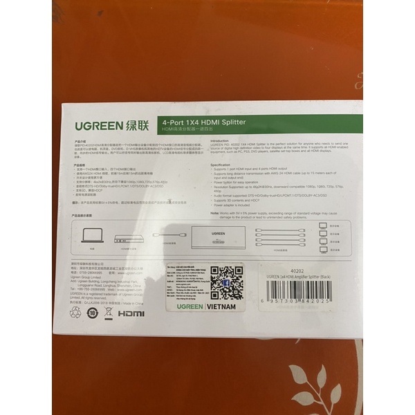 Bộ chia HDMI 1 ra 4 full HD 1080p chính hãng Ugreen UG-40202