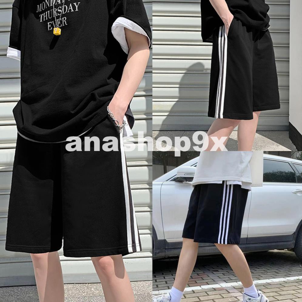 Quần đùi nữ bigsize 3 sọc thể thao (màu đen)/ Quần short unisex vải thun trơn anashop9x  ྇