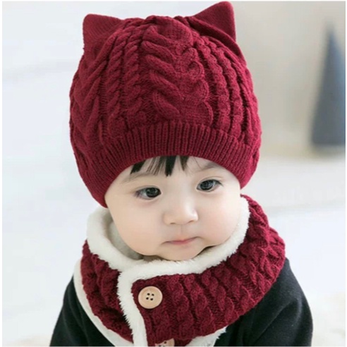 Mũ Len Cho Bé kèm khăn quàng cổ ấm áp dễ thương (bé từ 1 - 4 tuổi)