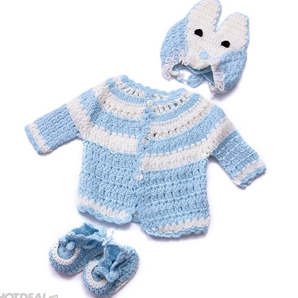 Set Áo Len + Nón + Vớ Chân Ấm Áp Cực Kute Cho Bé Gái