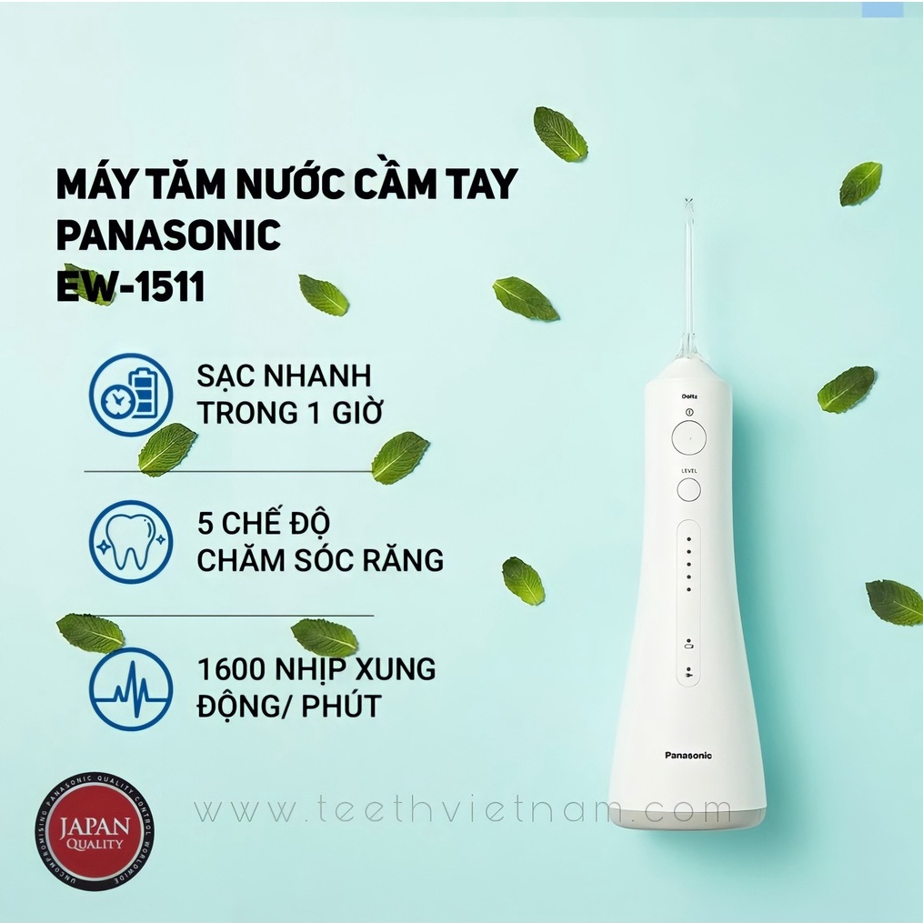 Máy Tăm Nước Cầm Tay Panasonic Công Nghệ Siêu Âm EW1511 - Làm Sạch Răng Nướu - 5 Chế Độ - Bảo Hành Chính Hãng 12 Tháng