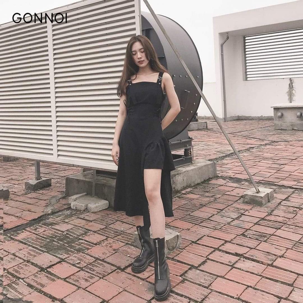 Váy 2 Dây thời trang lệch tà RUBY HOUSE86 Thắt Eo Cá Tính, Đầm 2 Dây Màu Đen Dự tiệc,thiết kế lệch tà,sang chảnh