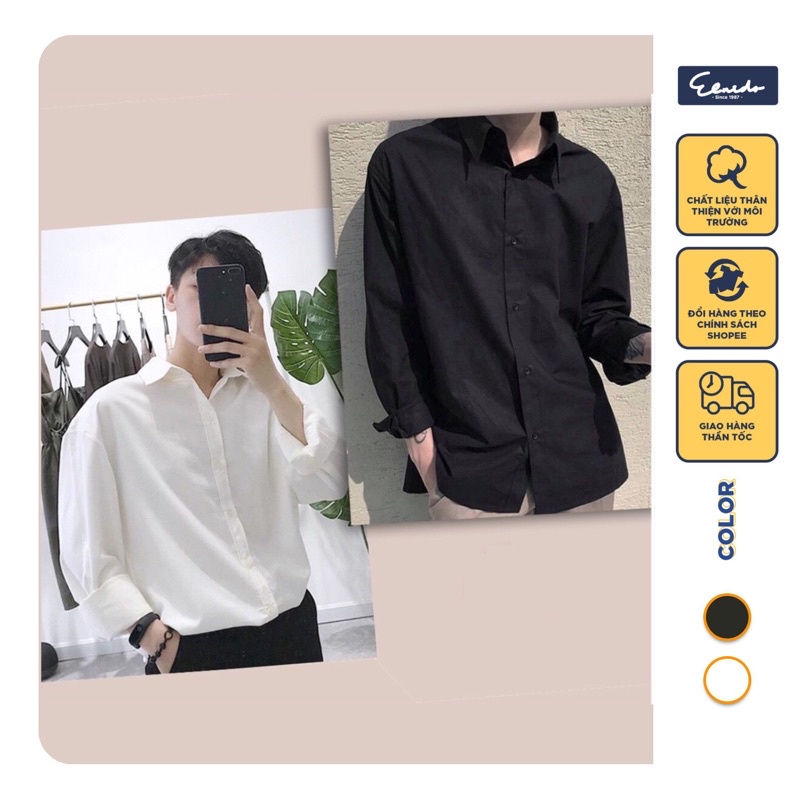 Áo sơ mi nam nữ dài tay Unisex Basic TRƠN Form rộng màu trắng và đen Chất cotton vải lụa mịn mát hàn quốc flannel