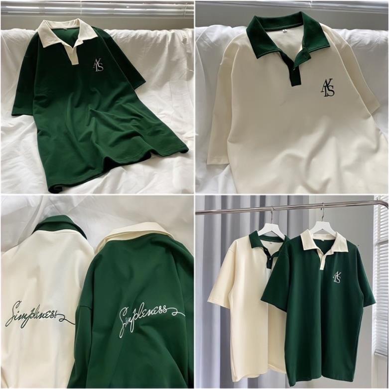 Áo Thun Polo Cổ Đức Form Rộng ATYS 2 Màu Xanh Lá/ Kem Chất Thun Cotton Nam Nữ Unisex (Hàng Sẵn)