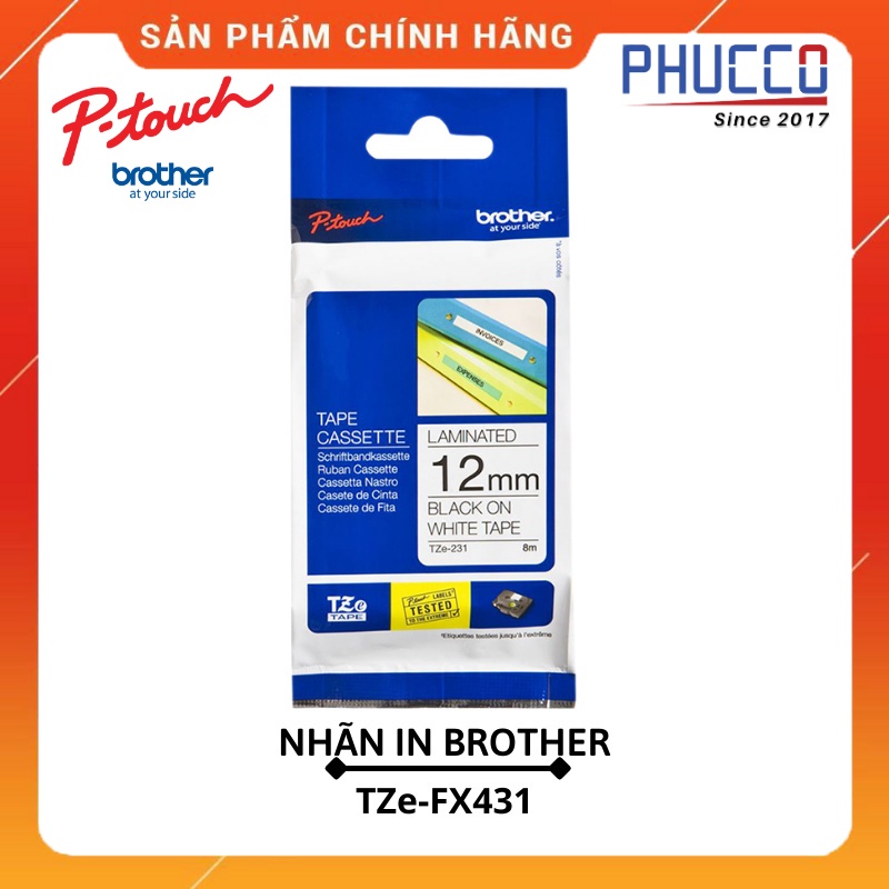Nhãn In Tiêu Chuẩn TZE Brother TZe-231 Chữ Đen Trên Nền Trắng (12mm)