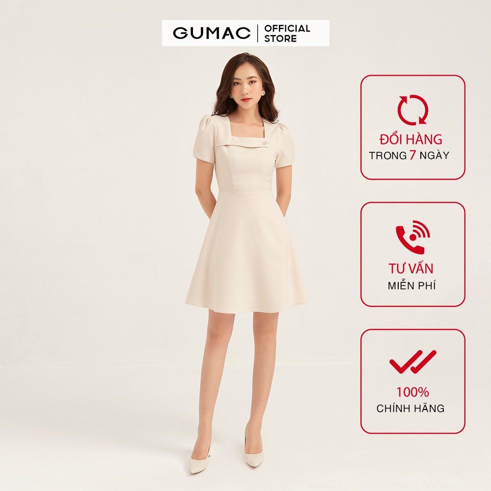 Đầm nữ cổ vuông GUMAC ôm dáng cao cấp màu nude, đủ size DB1154 | BigBuy360 - bigbuy360.vn
