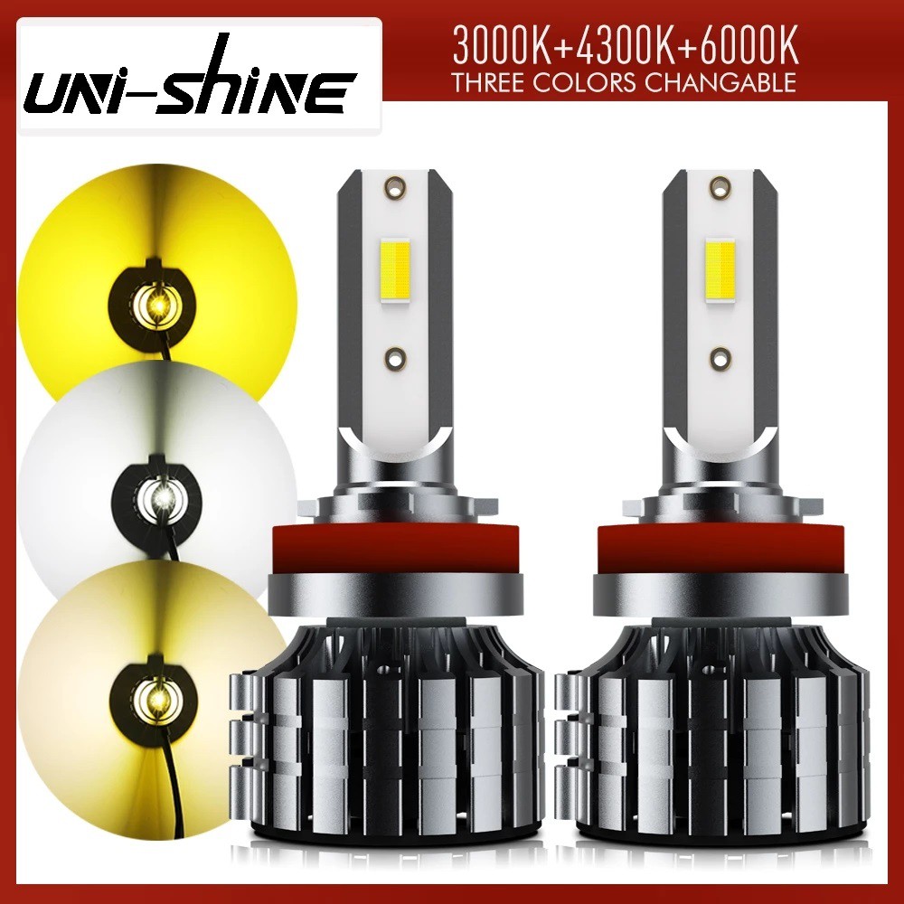 UNI-SHINE Đèn pha LED 3000K + 4300K + 6000K H4 cho đèn xe hơi LED Canbus Bi - Bóng đèn LED H4 12V 24V 12000LM 3 màu có thể thay đổi