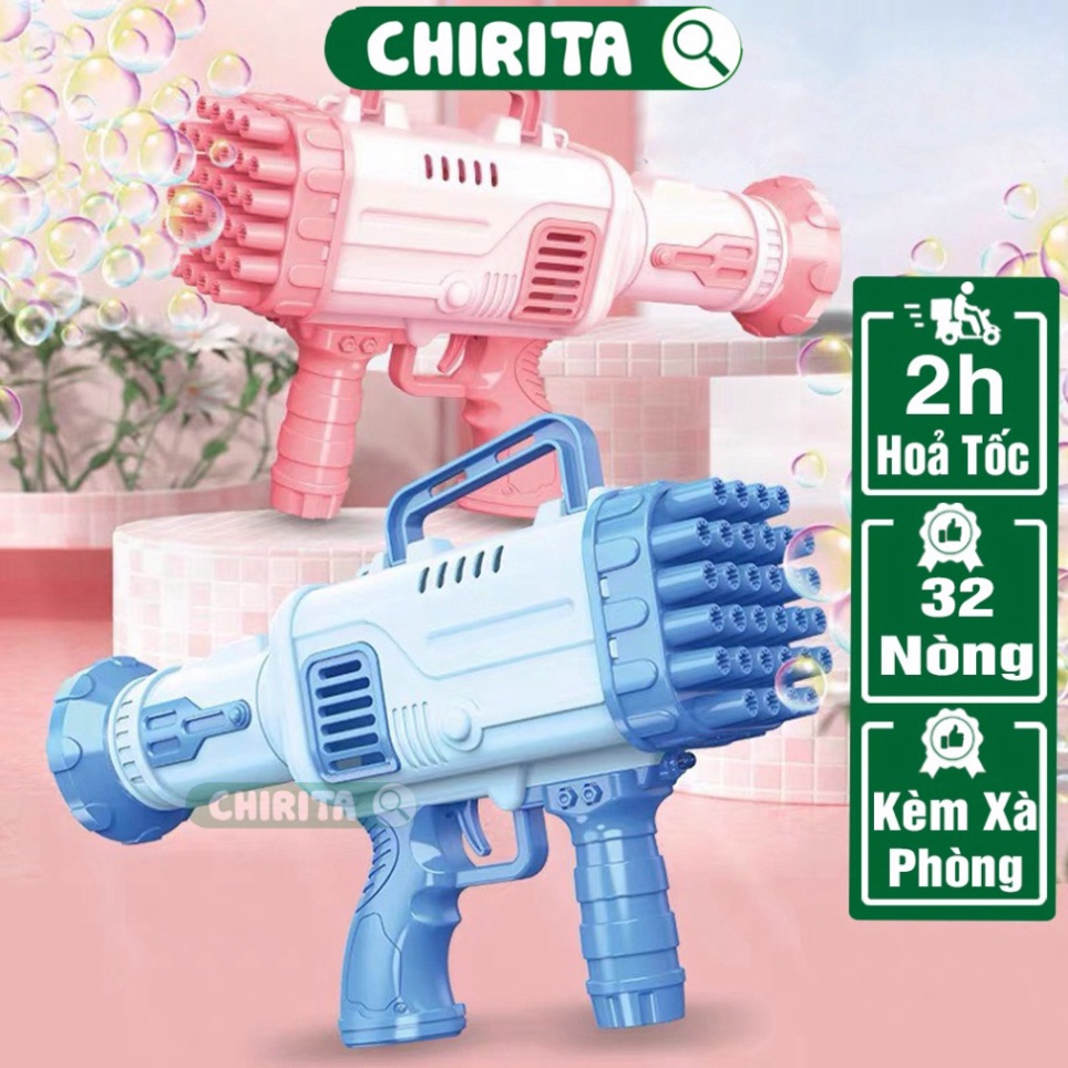 Súng Bắn Bong Bóng Xà Phòng 32-8 Nòng Máy Thổi Bong Bóng Nước Tự Động- Đồ Chơi Trẻ Em Cho Bé Trai - 