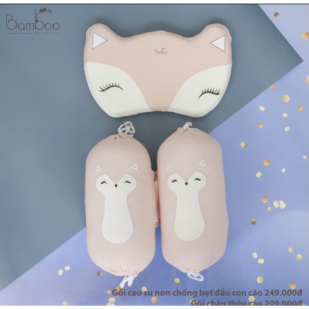 Bộ gối cao su non, gối chặn và gối chóng bẹt đầu Little Love vỏ Modal thuê hình con cáo và con gấu cho bé