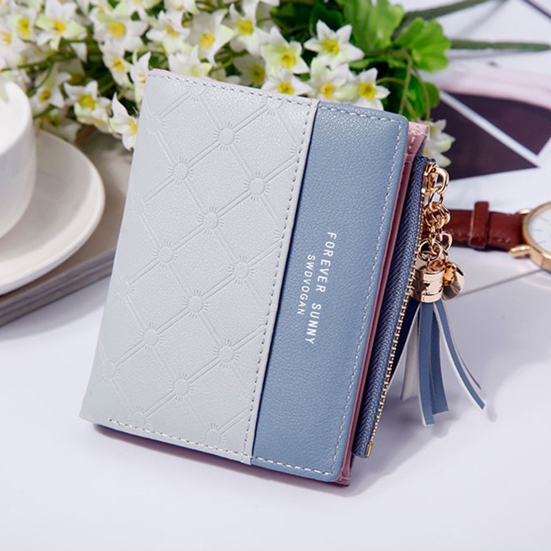 Ví Ngắn Có Khóa Kéo Phối Màu Tương Phản Thời Trang Cho Nữ