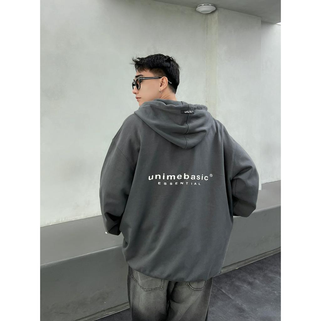Áo khoác hoodie zip nam/nữ vải chân cua Unime Basic Essential - Xám chì