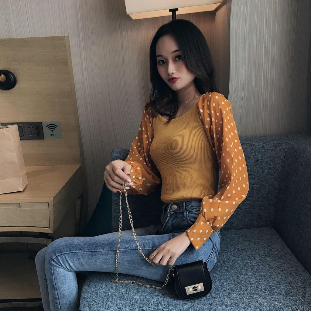 Áo nữ trễ vai họa tiết chấm bi thời trang quyến rũ