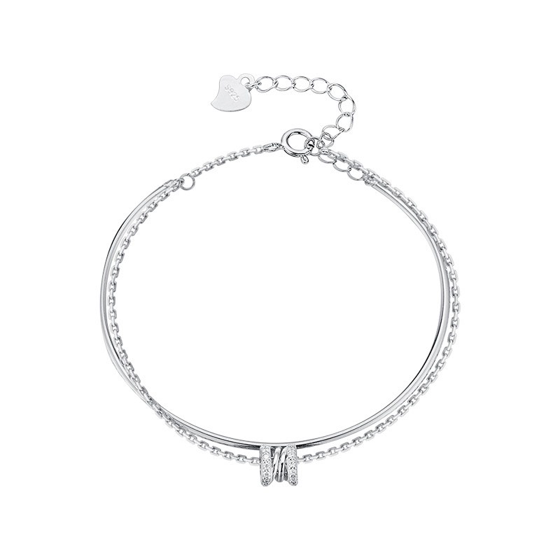Lắc tay bạc nữ tinh tế thanh lịch, Vòng tay kép bạc Ý 925 cá tính mạ vàng trắng cao cấp DUYSON SILVER  [LTXK6]
