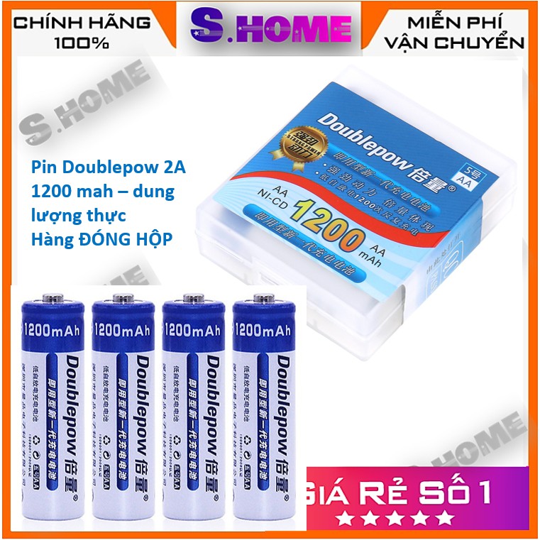 Hộp 4 pin tiểu sạc aa 1200 mah - Pin tiểu 2a sạc 1200mah Doublepow- Dung lượng thực- SẢN PHẨM CHÍNH HÃNG