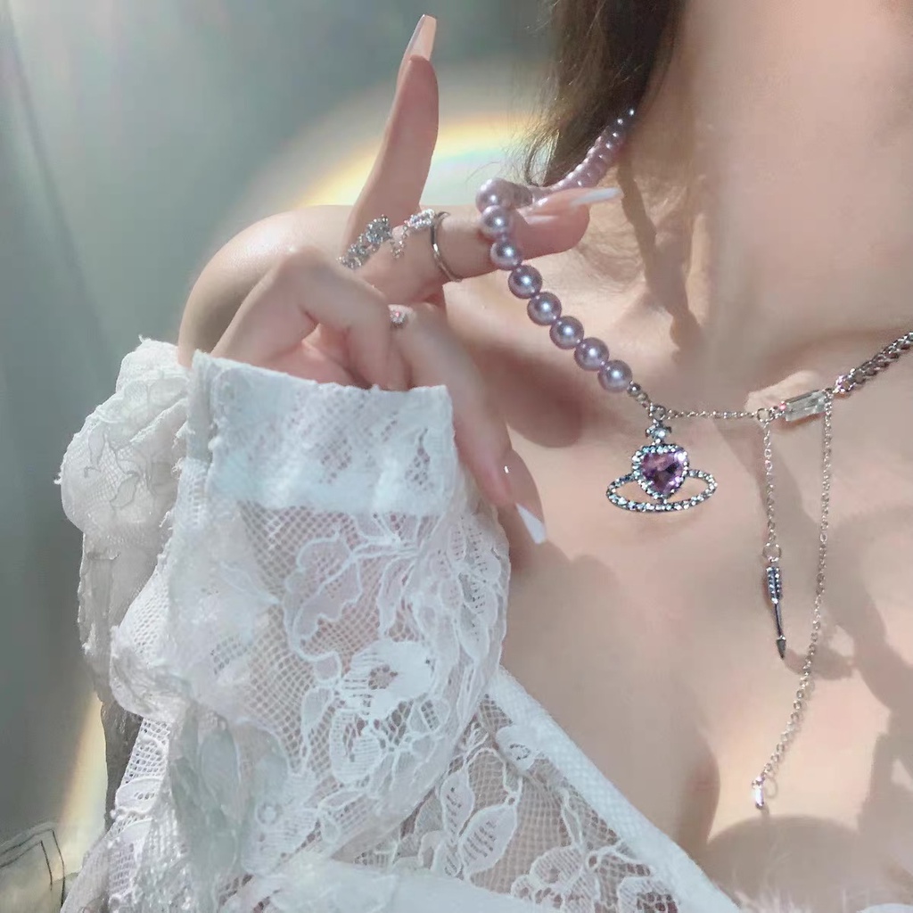 [Siêu Đẹp] Choker Vòng Cổ Hàn Quốc Mặt Địa Cầu Đính Đá Màu Tím Cao Cấp Mainia Shop