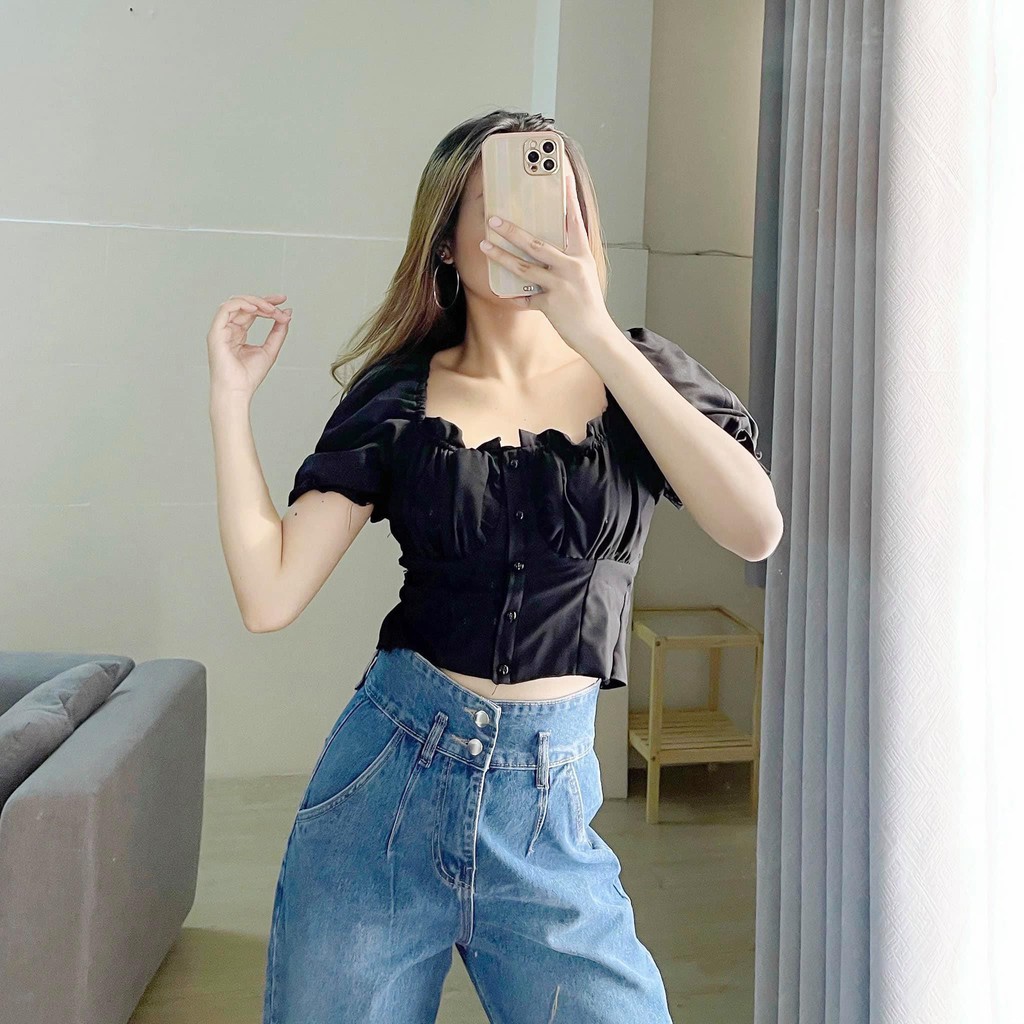 Áo croptop nút tay bồng_CHIBEST_AK001