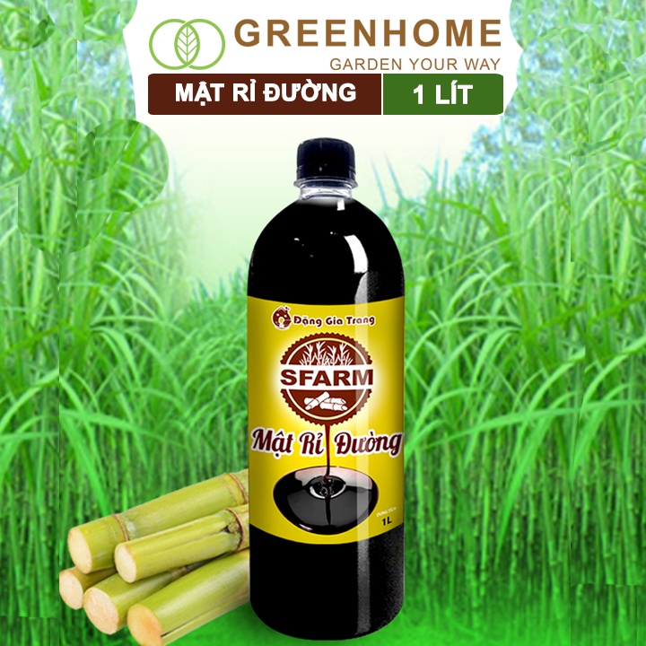 Mật rỉ đường sfarm Greenhome, chai 1lít, ủ dịch chuối, nuôi cấy vi sinh, ủ phân hữu cơ.