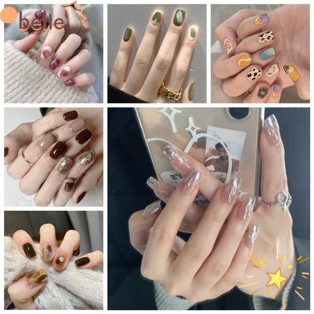 BELLE2 French Square Head False Nails Artificial Fake Nails Short Round Detachable Nail Tips Manicur