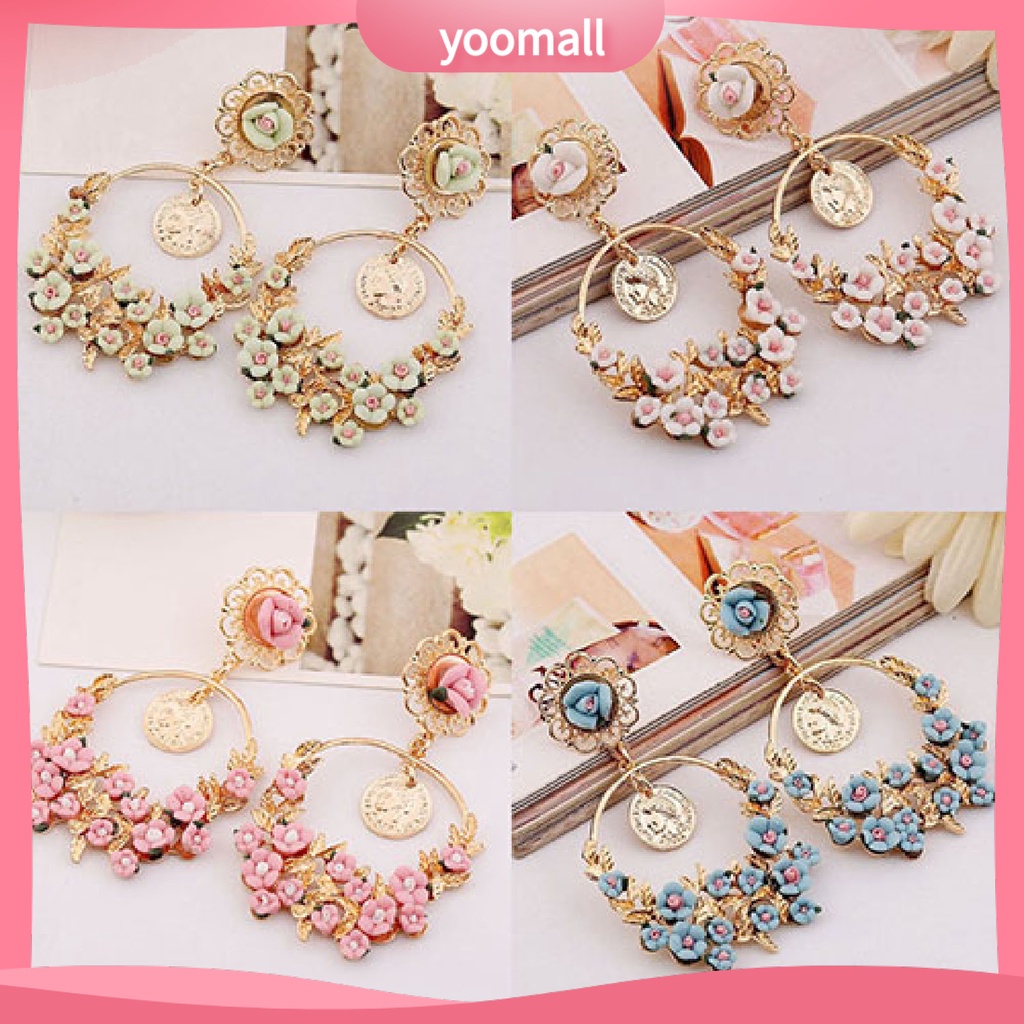 Bông tai hợp kim đính đá thiết kế hình hoa thời trang sang trọng