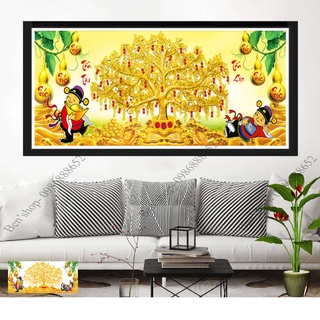 Tranh Thêu Chữ Thập, Tranh đá ( Giá sỉ) 3D Cây Kim Tiền Tấn Tài Tấn Lộc LV3368 (90 x 45 cm), LV3369 (130 x 60 cm), Y8304