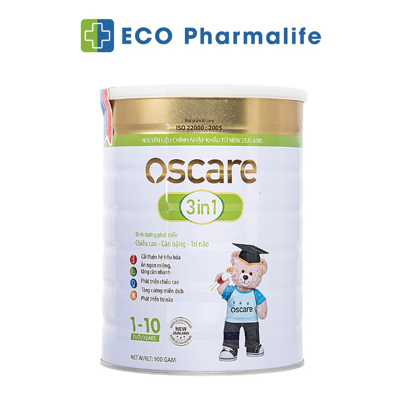 Sữa bột cho bé Oscare 3 trong 1 - Lon 900g, giúp bé phát triển chiều cao, cân nặng và trí não