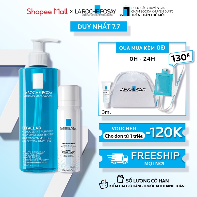 Bộ sản phẩm làm sạch và bảo vệ da dầu nhạy cảm La RochePosay Effaclar Gel