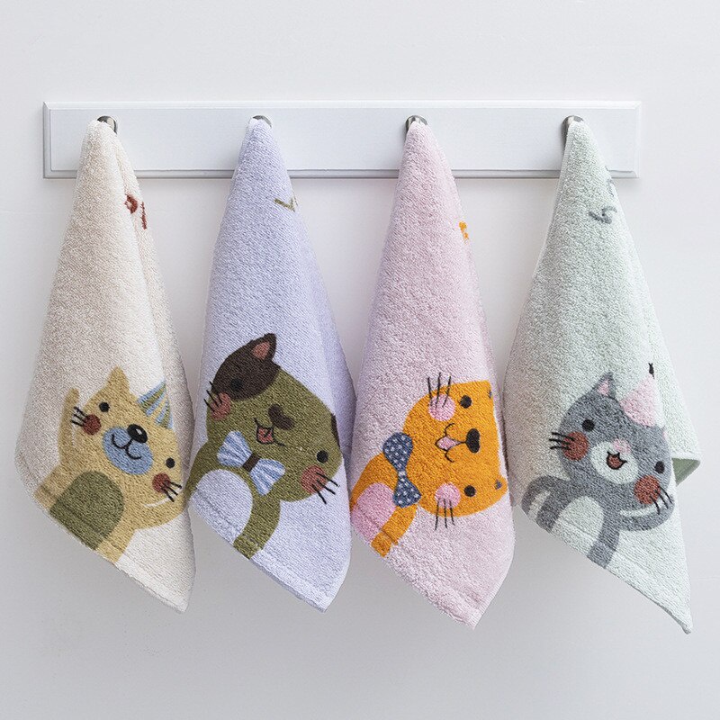 Khăn Tắm 100% Cotton In Hình Mèo Dễ Thương Cho Bé, Kích Thước 25X50Cm