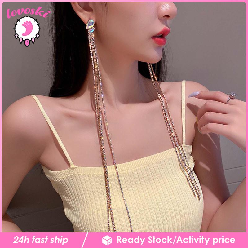 Bông Tai Mạ Bạc Dáng Dài Tua Rua Thanh Lịch Cho Nữ