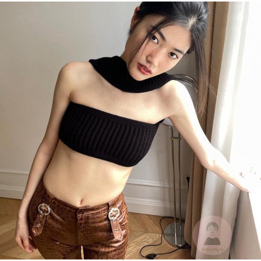 Áo Dệt Kim Không Tay Cổ Yếm Màu Sắc Trơn Thời Trang Mùa Hè Dành Cho Nữ