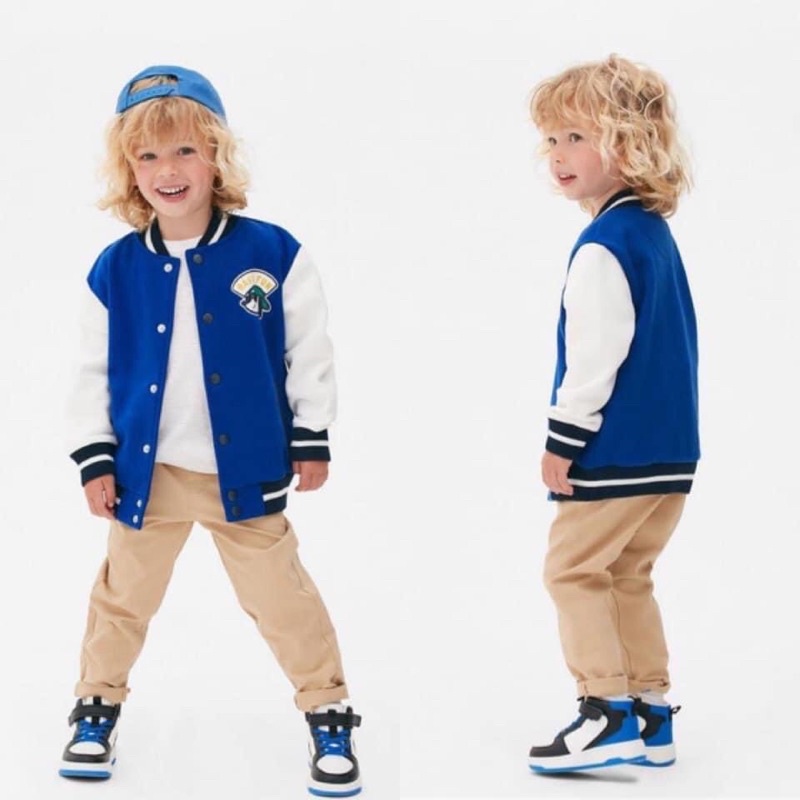 Áo khoác bomber bé trai chất nỉ bông màu xanh coban xuất dư