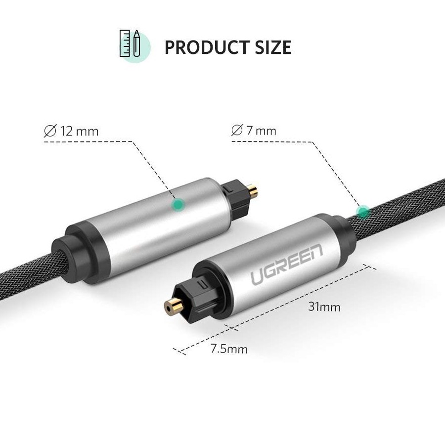 Cáp Quang Audio Toslink Optical Dài 1M/3M  Vỏ Nhôm -  Chính Hãng Ugreen 10539/10541
