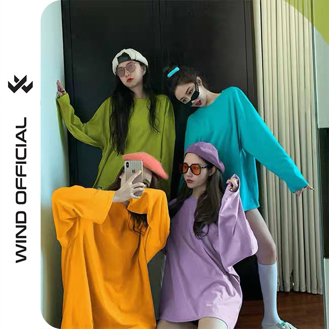 [Mã FAMAYWA2 giảm 10K đơn 50K] Áo thun tay dài unisex phông form rộng Trơn nam Trơn nữ oversize ulzzang Wind