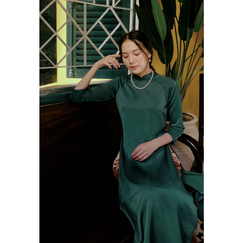 Set Áo dài Rosemary tây thi xanh lá đậm