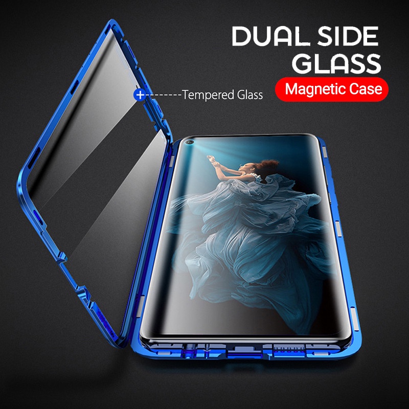 Ốp Điện Thoại Kính Cường Lực Hai Mặt Viền Kim Loại Nam Châm Cho samsung a13 a21s a31 a51 a71 a52 a52s a24 a33 a34