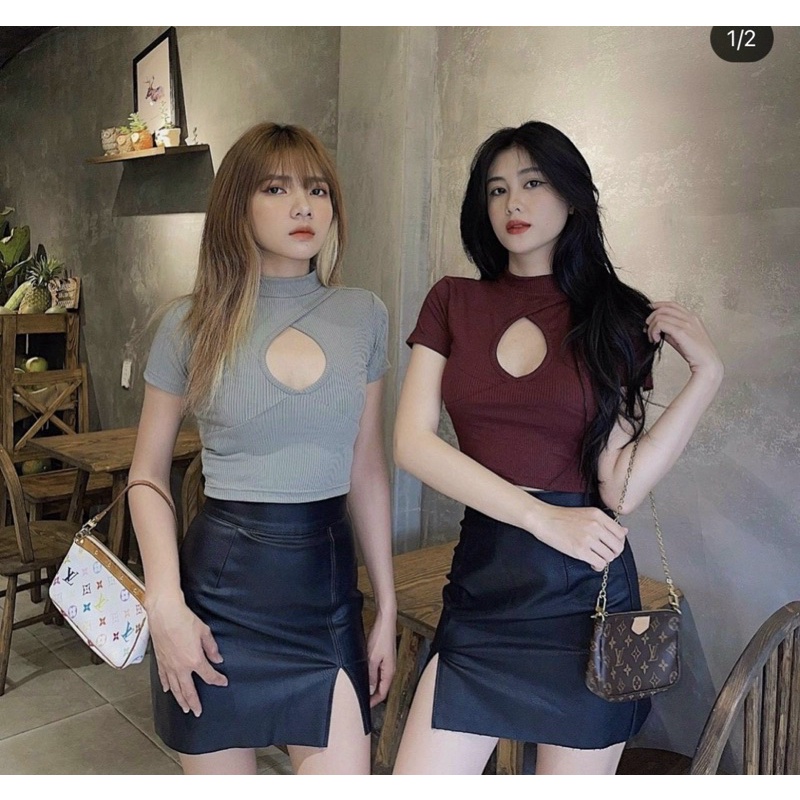 Áo croptop xẻ ngực sexy chất thun mềm mịn