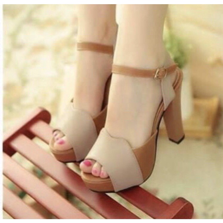 [Free Ship] Giày xăng đan gót vuông cao đúp mũi quai bản phối màu đẹp mắt  TT65