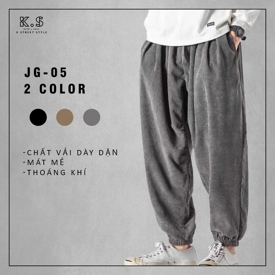 Quần nhung jogger nam phong cách đường phố , rộng thoải mái JG05 kstreet style